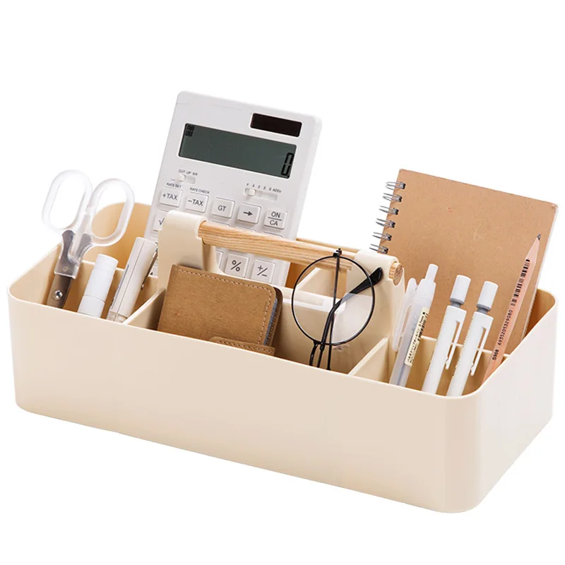 Деревянная ручка, коробка для хранения, Сортировочная коробка для хранения косметики, офисный стол, канцелярские товары, пластиковая отделочная коробка, держатель для ручек, офисные принадлежности
