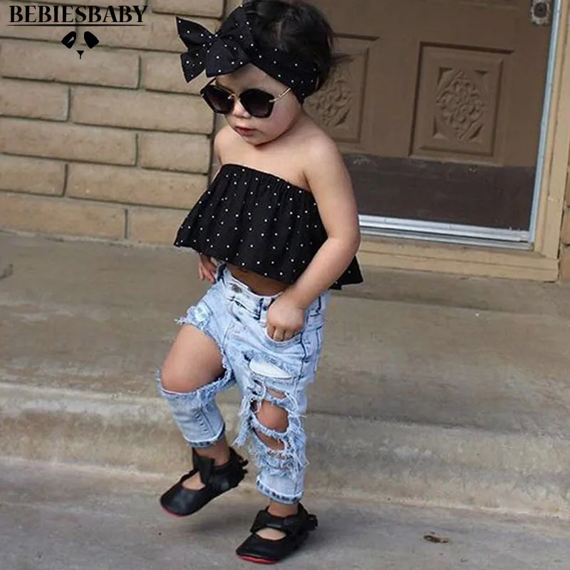 INS Baby Unisex Rock Pants Ripped Boys Jean Pants Newborn Girls Cool Clothing Pants with Holes Summer hip hop pants suit 1-5Yrs (1)