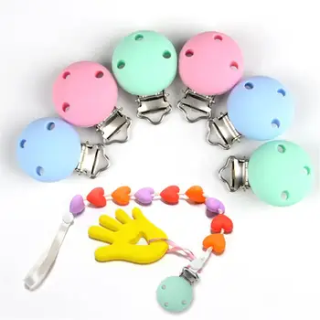 

Three-hole round silicone nipple clip duckbill clip wood clip baby pacifier clip Baby Teether Teething Accessories