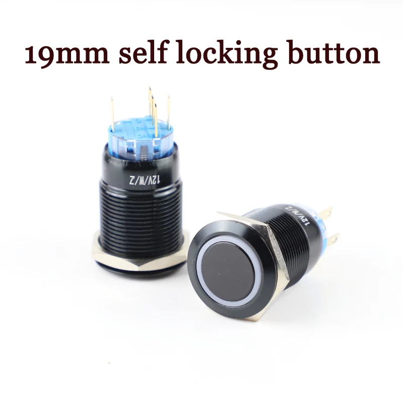 19mm Alumina Black Body Press Power Metal Push Button Switch Waterproof Latching Self-lock LED Light 5V 6V 12V 24V 220V