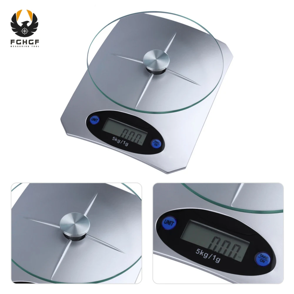 FGHGF 5Kg/1g Digital Kitchen Scale Glass Top Food Diet Scale Home