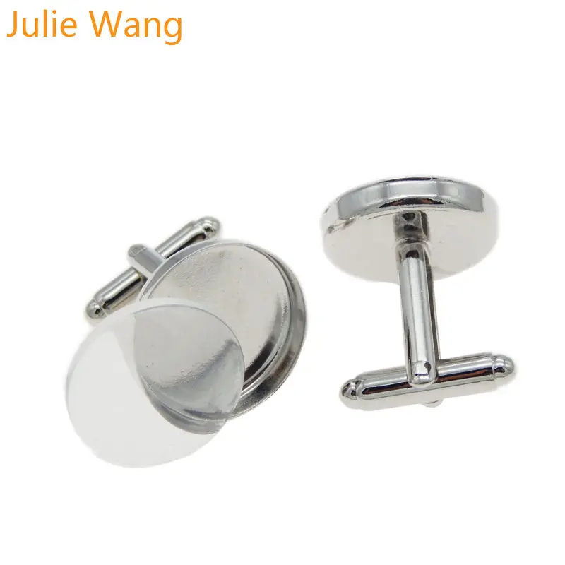 

Julie Wang 1 Pair Cabochon Base Frame Setting Tray Copper Cufflink Cuff Link Blank Bezel Blanks with Clear Round Dome Tile