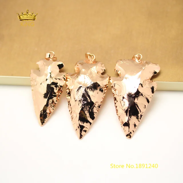 5pcs Rose Gold Copper Electroplated Stones Black Tourmaline Pendants 5pcs Rose Gold Copper Electroplated Stones Black Tourmaline Pendants Arrow Shape Beads Crafts Necklace