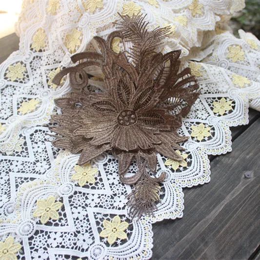 size26*22cm (2pcs/lot) DIY Craft Pretty Metallic Gold 2 Yayers Embroidered Lace Applique Patch for Garment | Дом и сад