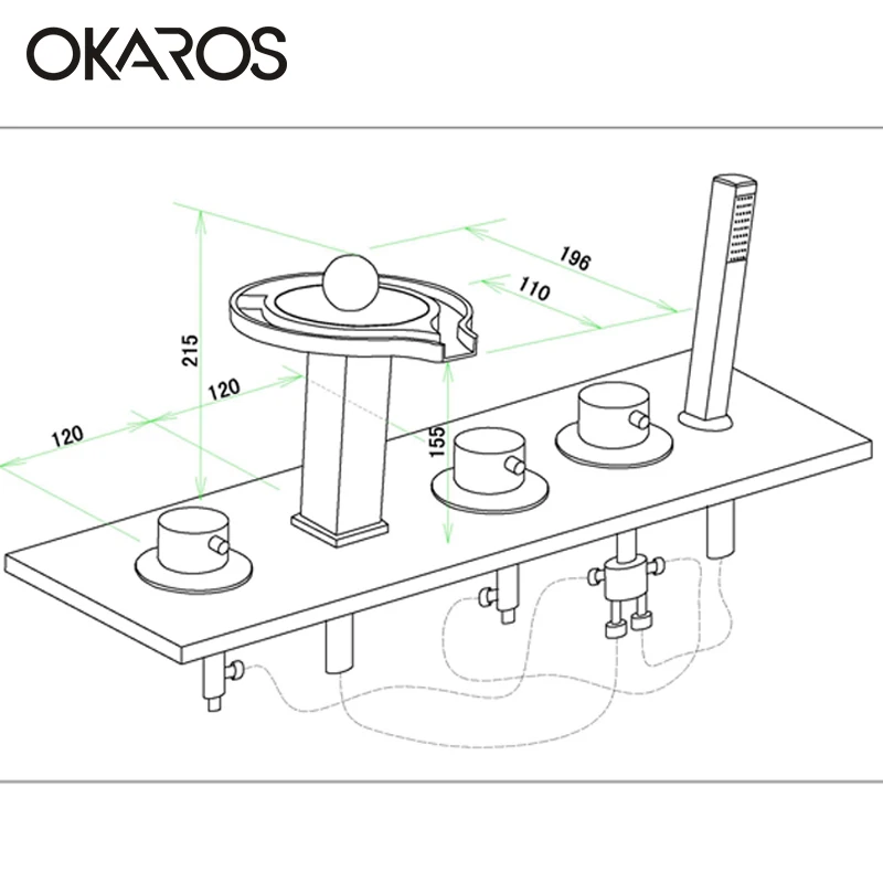 OKAROS светодиодный кран для ванной, кран для раковины, водопады, краны для воды, кран для ванной с пятью отверстиями, смеситель для душа, смеситель Torneira