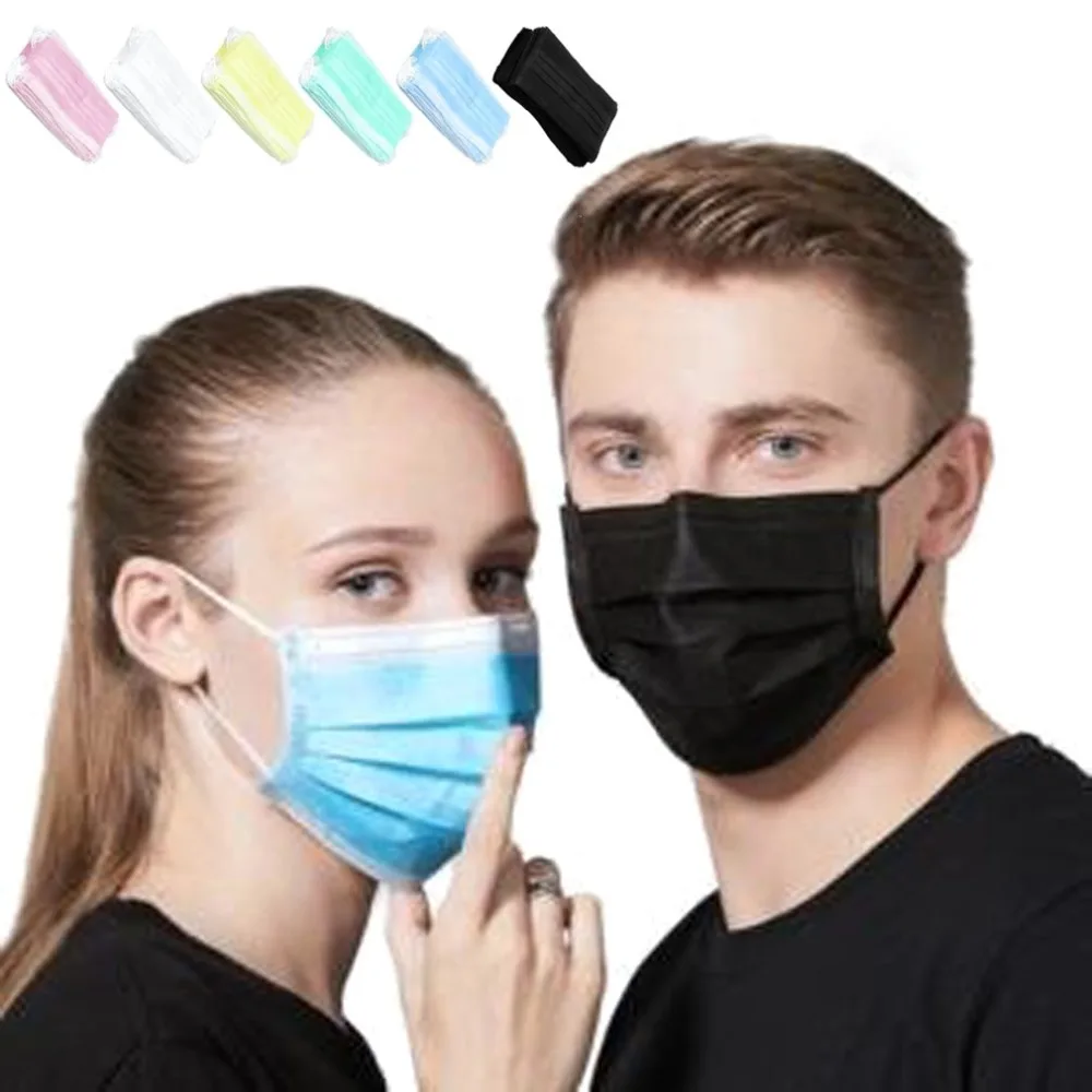 

50Pcs 3-Ply Anti-Dust Disposable Surgical Medical Salon Earloop Face Mouth Masks Green//White/Pink/Blue/Black