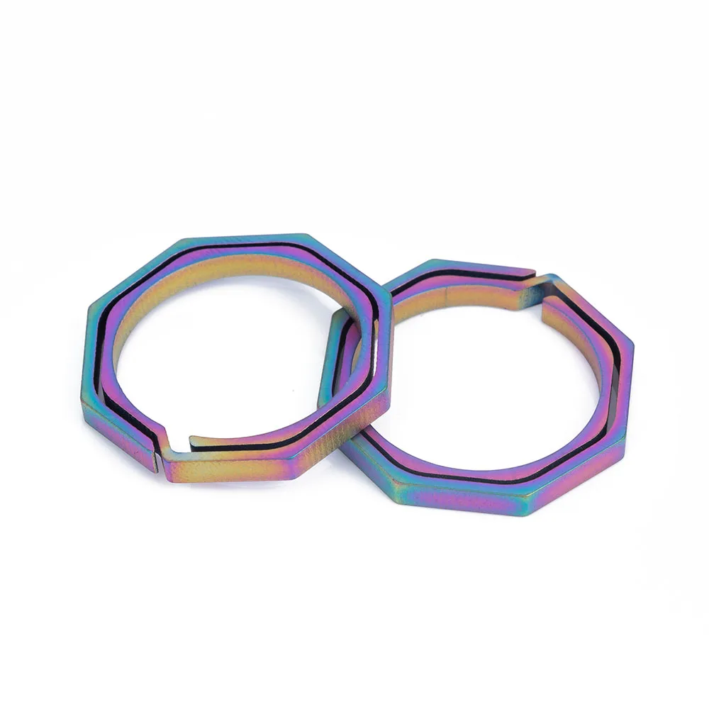 

1Pcs EDC Colorful Titanium Alloy Keyring Unique Design Quick Draw Pocket Octagonal Ring Keychain Outdoor Tool