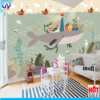 

2018 Whale Marine Children's room background wallpaper boy room wallpaper girl large custom fresco DZAS-CX Nordic cartoon mural