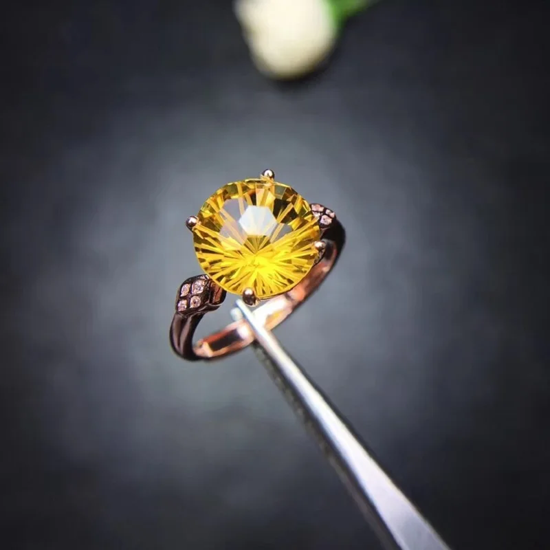 Almei Natural Citrine Ring for Women, 925 Sterling Silver Wedding Jewelry, 10*10mm Gemstone with Velvet Box Certificate FJ241 Almei Natural Citrine Ring for Women, 925 Sterling Silver Wedding Jewelry, 10*10mm Gemstone with Velvet Box Certificate FJ241