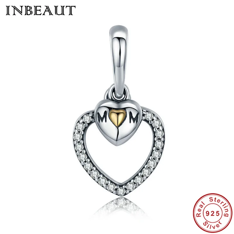 

INBEAUT Golden Heart Necklace Pendant for Mother Birthday Gift Hot Sale 925 Sterling Silver Mom Love Charm fit Pandora Bracelet