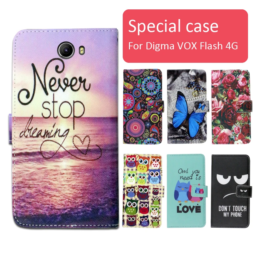 

Fashion cartoon printed flip wallet leather case for Digma VOX Flash 4G with Card Slot phone bag book case,free gift