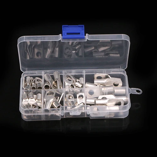 60Pcs SC Bolt Hole Tinned Cable Lugs Battery Terminals Copper Nose Wire Connector Crimped/Soldered Terminal Assorted Kit - Цвет: Silver