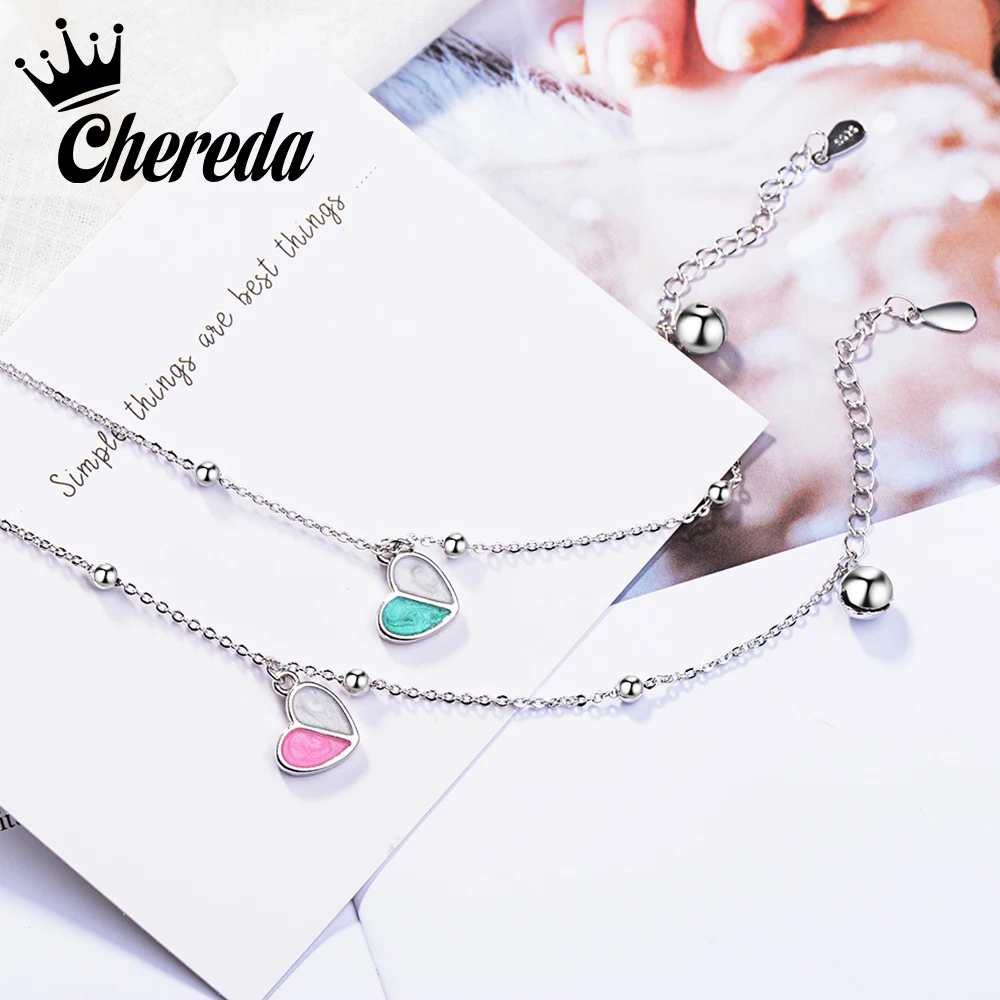 

Chereda 2018 Ladies Heart Bracelet Pink Blue Color Simple Jewelry Charm Geometric Bracelets Party Jewelry Elegant Accessories