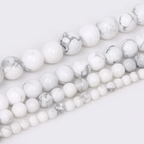 White Howlite 4/6/8/10 мм Натуральный Камень Бисер пурпурные аметисты бирюзой тигровый глаз Круглые бусины для самостоятельного изготовления ювелирных изделий браслет Цепочки и ожерелья - Цвет: White Howlite