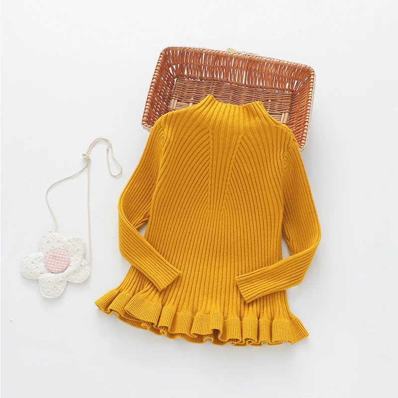 Sweet Ruffles Girls Sweater Knitted Solid Children Winter Sweater Turtleneck Long Sleeve Warm Pullover For Girls Girls Clothing (16)