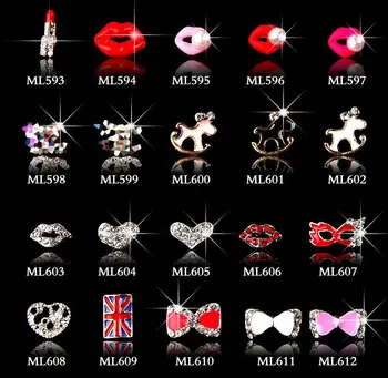

3D Tips Silver Metal Alloy Sticker 100PCS Bow Tie Heart Lip Smile Mask Nail Art Decorations Tools Jewelry /593-612(20designs)