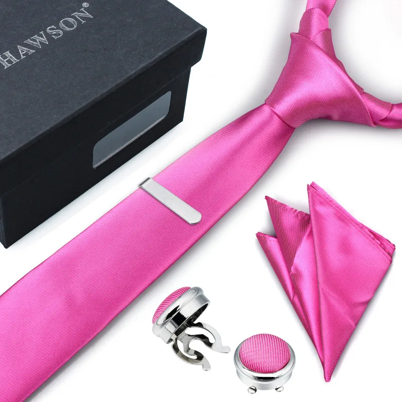 

HAWSON Mens Necktie and Tie Clip Set with Ties Pocket Square & Button Cover Cufflinks in Gift Box for Men Shirt Wedding Party