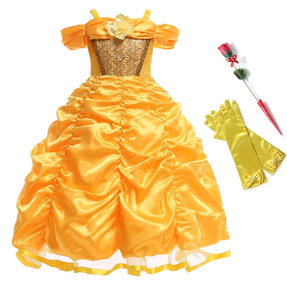 Принцесса Белль наряжаться в костюм детей косплей Красавица и Чудовище маскарадные платья Дети День рождения Хэллоуин Одежда