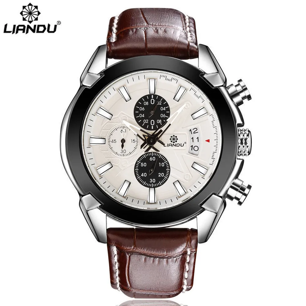 LIANDU для мужчин s наручные часы Роскошные модные кожаные стекло аналоговые кварцевые часы человек Reloj Hombre 2019 для мужчин наручные часы