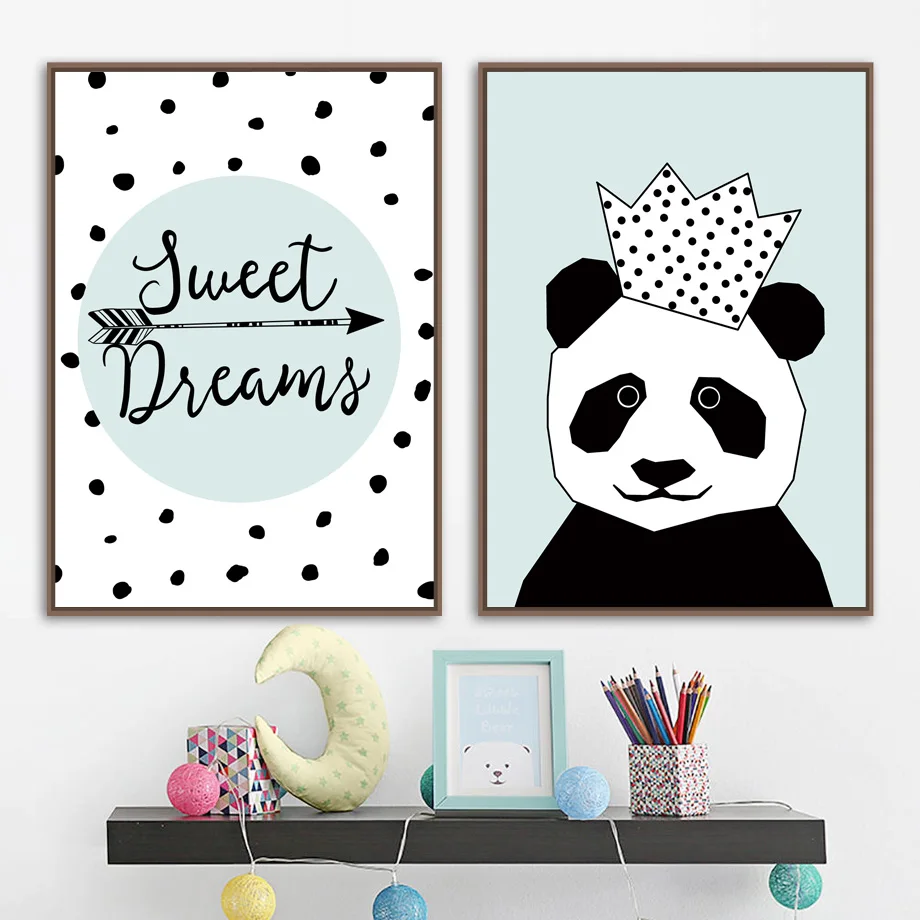 

Black White Panda Quotes Wall Art Canvas Painting Nordic Posters And Prints Cartoon Wall Pictures For Kids Room Baby Room Decor