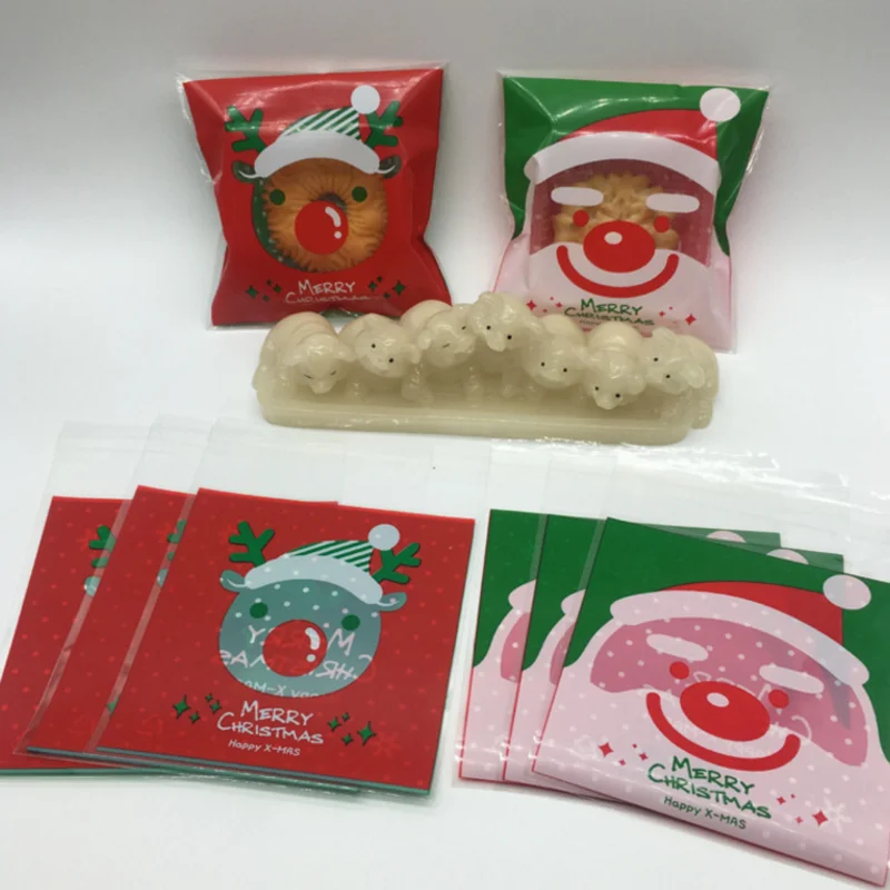 

100pcs/set hot new Cookie Gift Bags Christmas Santa Claus Snowman Snacks Cookie Plastic Packaging Bags Party Wedding Candy Bag