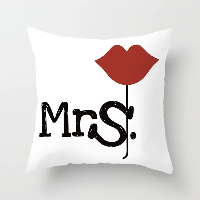 Love Mr Mrs подушка для двоих, чехол из полиэстера для милых влюбленных, наволочки Декор для дома, свадебное украшение, наволочка 45*45 см 40824 - Цвет: F