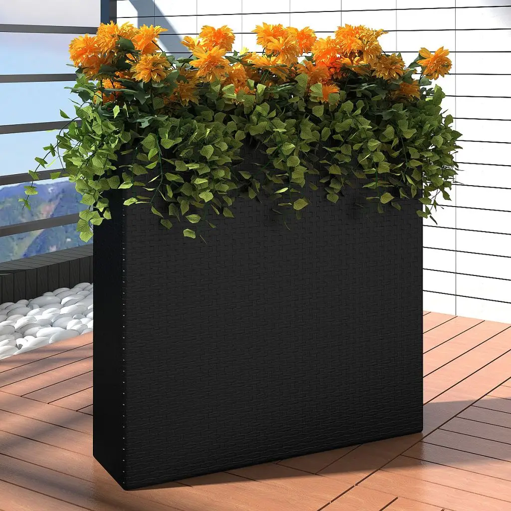 vidaXL Garden Rectangle Rattan Planter Set Blackin Flower Pots