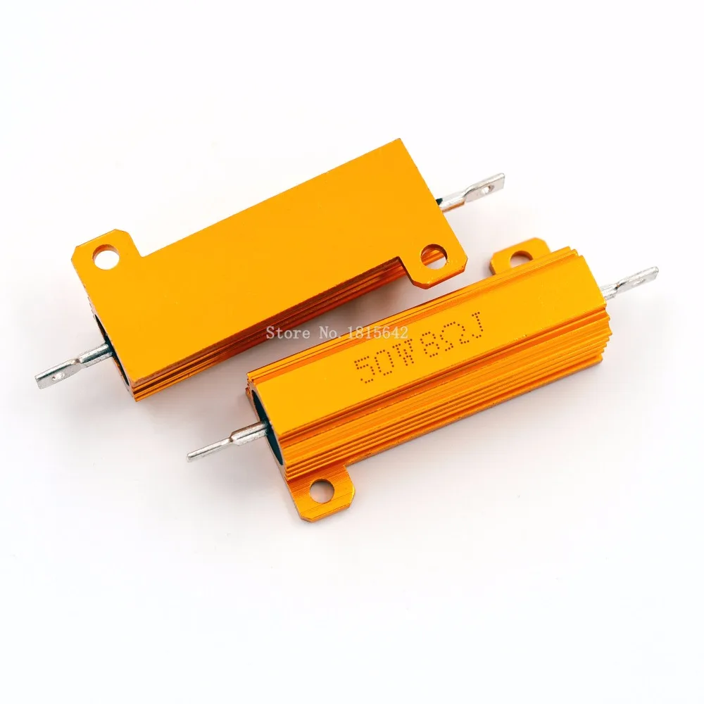 RX24 50W 8R 8RJ Metal Aluminum Case High Power Resistor Golden Metal Shell Case Heatsink Resistance
