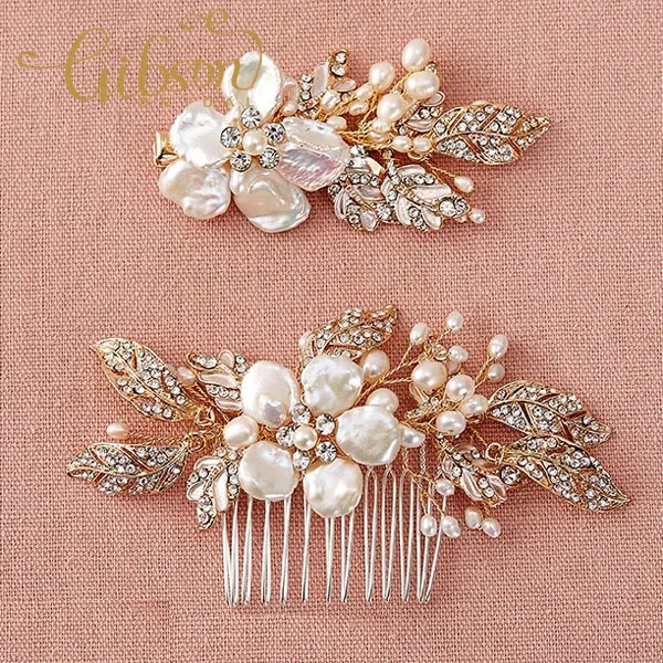 

Free Shipping 2pcs/set Crystal and Shell Flower Wedding Girls Hair Comb