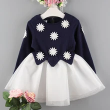 (5 pieces / lot) -2016 spring Korean sweety sunflower seam chiffon long-sleeved dress for child girl