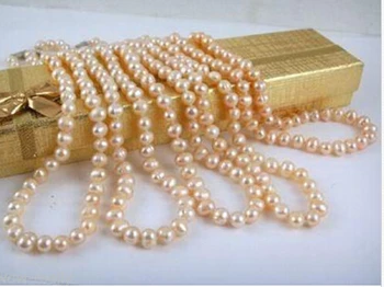 

$wholesale_jewelry_wig$ free shipping Wholesale 5 Pcs 7-8mm Pink Akoya Pearl Necklace 18"
