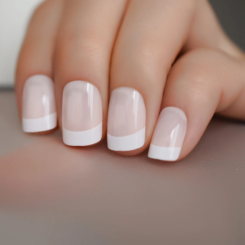 

Natural Nude False Nails Tips Classic White French Fake Nail Art Full Cover Press on Nail Tips Back Glue Design Easy to wear