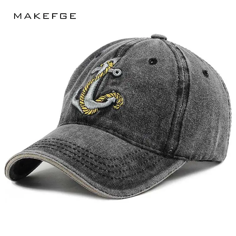 Изысканная вышитая мужская бейсбольная кепка с якорем Женская Snapback Черная