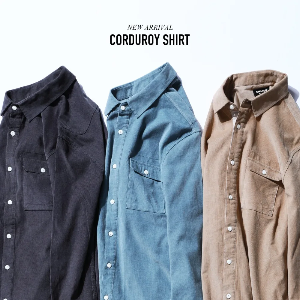 

SIMWOOD Casual Shirts Men 2019 Fashion Corduroy Long Sleeve Shirt Male 100% Cotton Tops Slim Shirts camisa masculina 180579