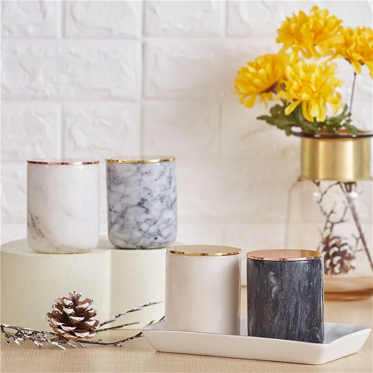 Marble Candle Jar with gold lid home decor candle holders decorative