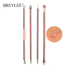 BREYLEE Acne Removal Needle Tools 4pcs Rose Gold Remover Pore Blackhead Pimple Extractor Black Mask Cleanser Facial Skin Care