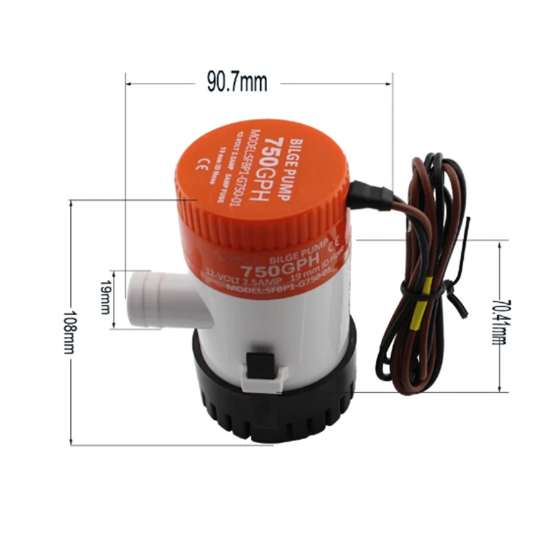 

HCSSZP Bilge Pump 750GPH DC 12V Electric Water Pump Aquarium Submersible Seaplane Motor Homes House for Marine Boat