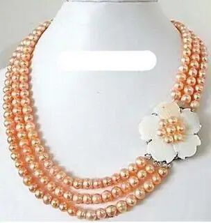 

3 Rows Real Pink Pearl White Shell Flower Clasp Necklace Bridal Wedding Prom for jewelrynoble lady's CZ Luxury Ms. girl