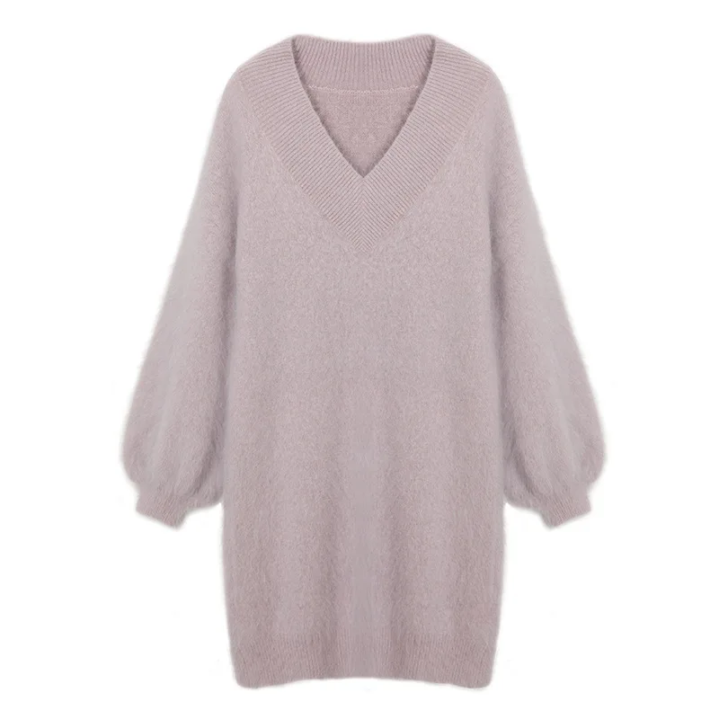 

Pullover Sweater Womens Jumper Autumn Winter V Neck Full Sleeve Bottoming Loose Sweater Dress Warm Knitted Sweater Oversize
