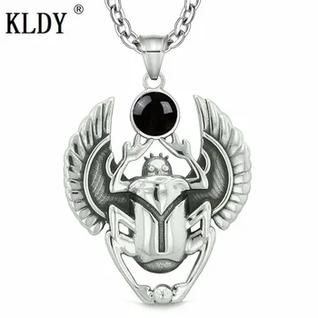

KLDY Quality Amulet Egyptian Scarab Rebirth Spiritual Life Magic Powers Black Simulated Onyx Pendant 18 Inch Necklace Wholesale
