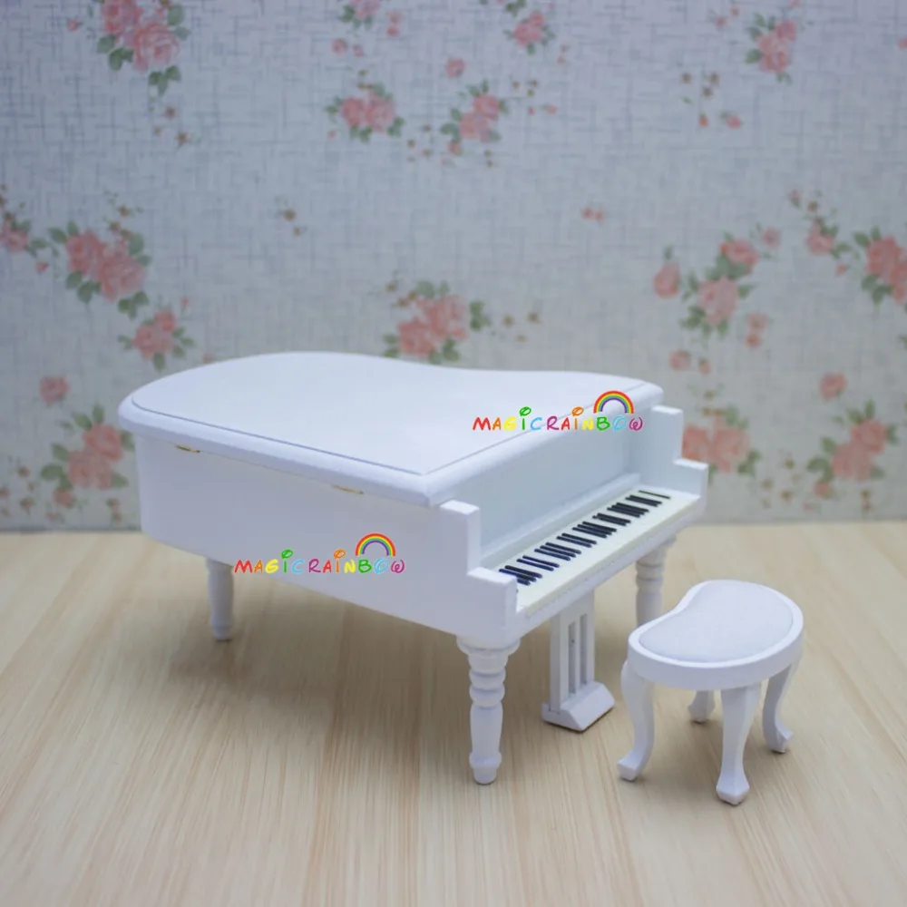 1:12 Масштаб кукольная мебель миниатюры фортепиано Pianoforte игрушечной модели белый стул