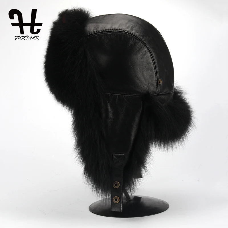 FURTALK, Мужская зимняя шапка, Кожаная шапка из лисьего меха, шапка для папы, русская ушанка, меховая шапка, шапка для мужчин, винтажная теплая меховая шапка