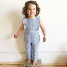 Новые летние милые повседневные Комбинезоны без рукавов для маленьких девочек; Детские праздничные комбинезоны в полоску для маленьких девочек; брюки; одежда