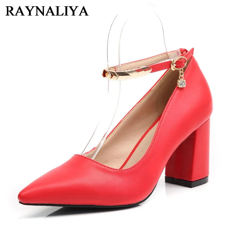 

Size 34-43 Lady Square High Heels Pumps Pointed Toe Red Color Shoes Women Soft Sexy Office Lady Mature Footwears BLY-B0055