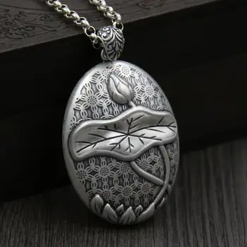 

Pure S990 Sterling Silver Pendant / New Unique Lotus Heart Sutra Pendant 18.5g