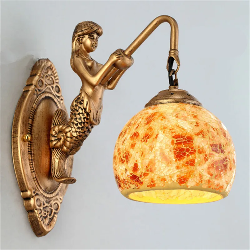 Wonderland China Southeast Asia Style Mermaid Wall Lamp Luxury Lighting E27 Glass Lampshade Hot Sell For Home Top Fashion WL-3 | Лампы и