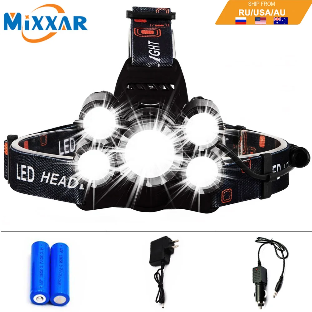 

EZK20 Dropshipping T6 4Q5 13000LM LED Headlight Headlamp Rechargeable Head Lamp with Battery Charger for Outdoor Fishing Hunting
