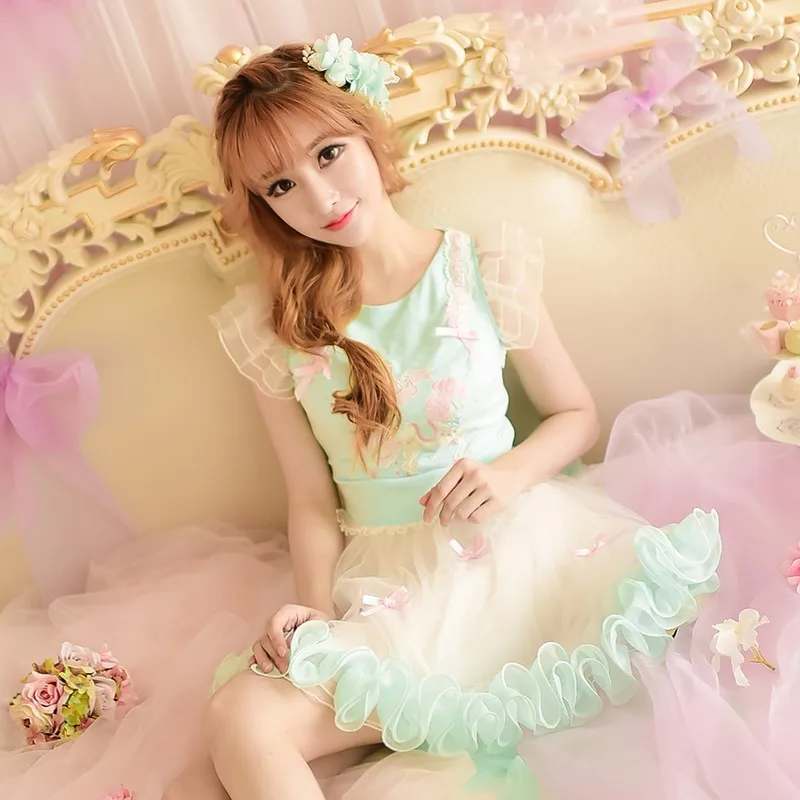 

Princess sweet lolita dress Candy rain Japanese style cute Trojan patchwork Net yarn ball gown princess dress C15AB5831