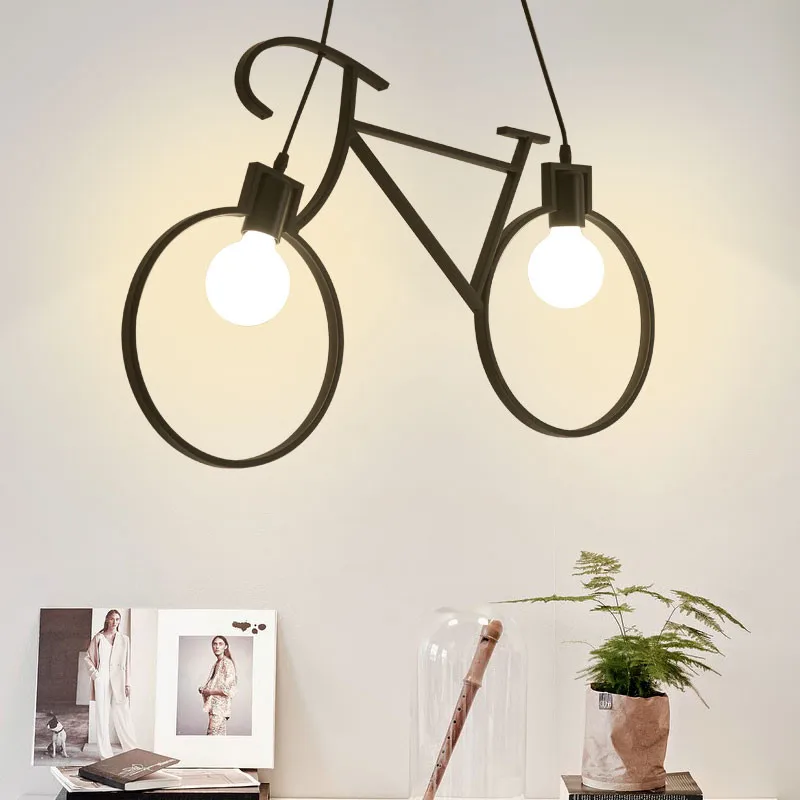 

Retro Nordic Modern Iron Bicycle Pendant Lamps Cafe Lighting LED Loft Bar Ceiling Lamp Bedroom Droplight Store Home Decor Gift