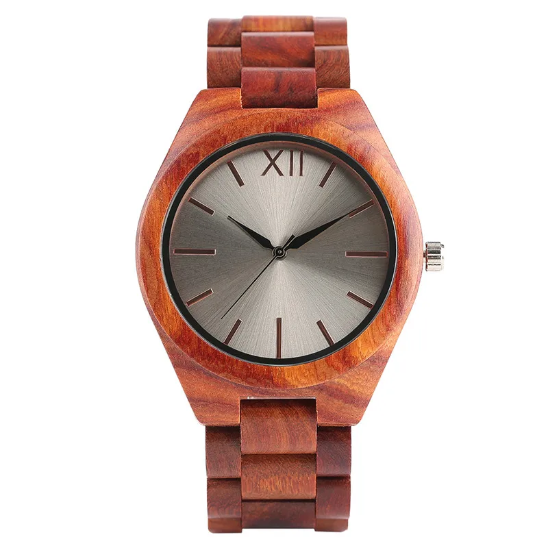 

Stylish Men Women Wooden Watch Gradient Gray Luster Dial Red Wood Bangle Casual Dress Male Female Wristwatches Minimalist Clocks